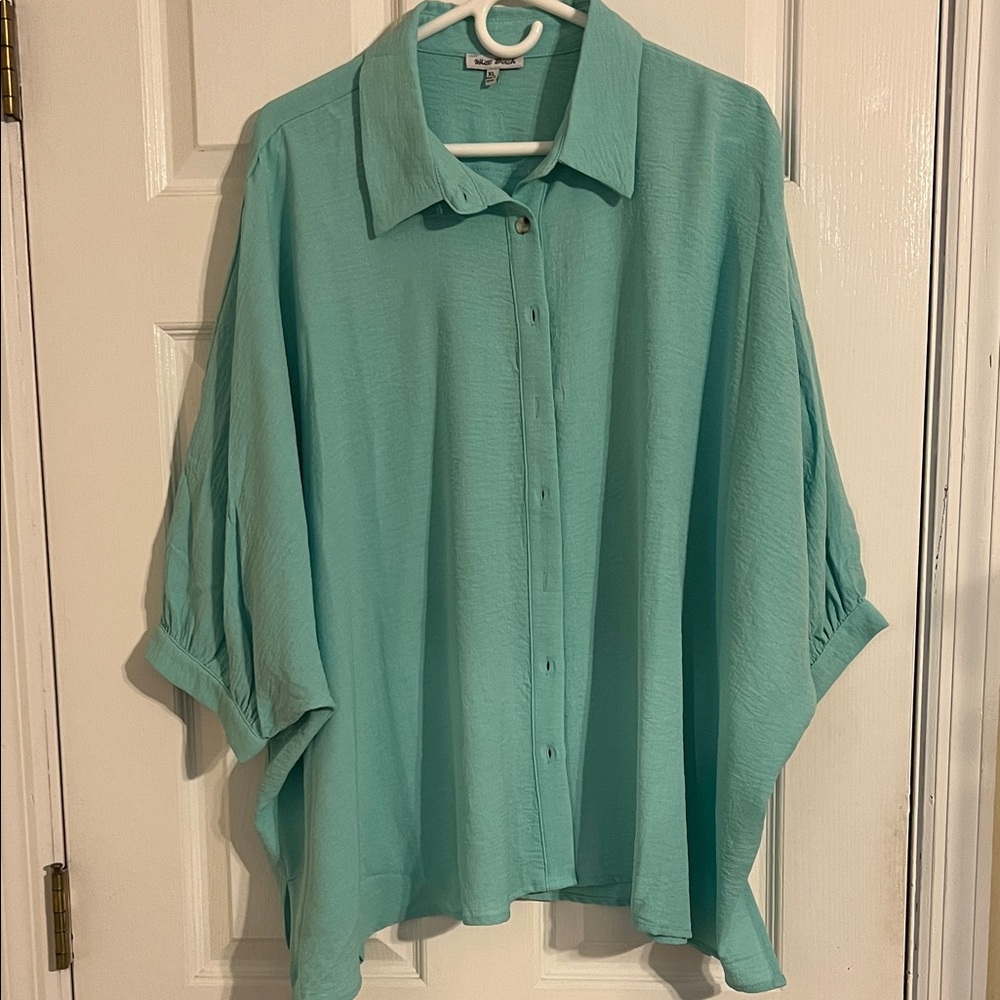 White Birch Aqua Button-Down Shirt